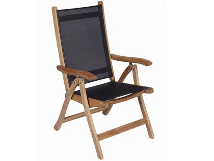 Florida Reclining & Folding Teak Patio Dining Arm Chair with Sling 