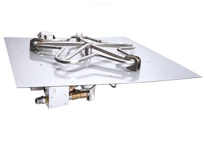 HPC Fire Penta Burner with Square Flat Pan Gas Fire Pit Kit with On/Off Series - Electronic Ignition