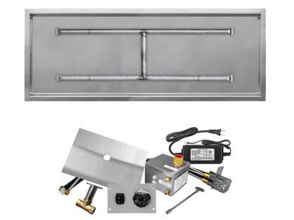 Firegear Fire Pit Burner Kit with Drop-In Pan & Stainless Steel Linear H-Shaped Burner - AWS Electronic Ignition