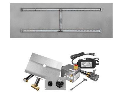 Firegear Fire Pit Burner Kit with Flat Pan & Stainless Steel Linear H-Shaped Burner - AWS Electronic Ignition