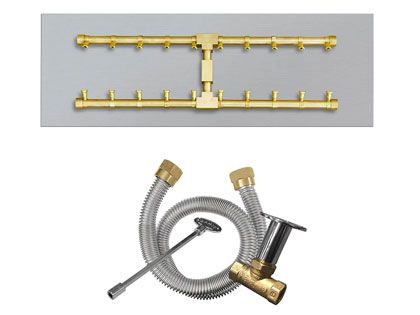 Firegear Fire Pit Burner Kit with Linear Flat Pan & Pro Series Brass H-Shaped Burner - Match Light Ignition