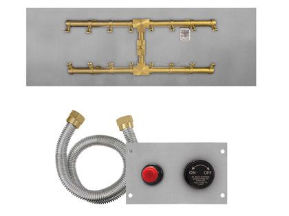 Firegear Fire Pit Burner Kit with Linear Flat Pan & Pro Series Brass H-Shaped Burner - TPSI Flame Sensing Spark Ignition