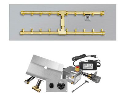 Firegear Fire Pit Burner Kit with Flat Pan & Pro Series Brass H-Shaped Burner - AWS Electronic Ignition