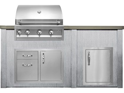 Haven 6 Ft. Outdoor Kitchen Island w/ Artisan 32-Inch Grill, 32-Inch Access Doors & 17-Inch Access Door - Harbor Gray