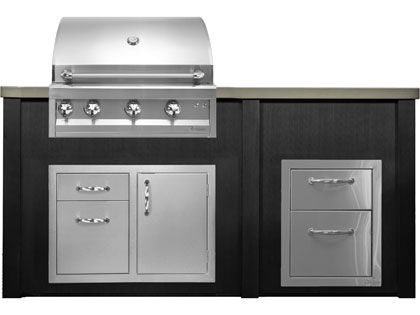 Haven 6 Ft. Outdoor Kitchen Island w/ Artisan 32-Inch Grill, Access Doors & Two Drawer Unit - Brushed Black