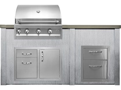 Haven 6-Foot Outdoor Kitchen Island w/ Artisan 32-Inch Grill, Access Doors & Two Drawer Unit - Harbor Gray