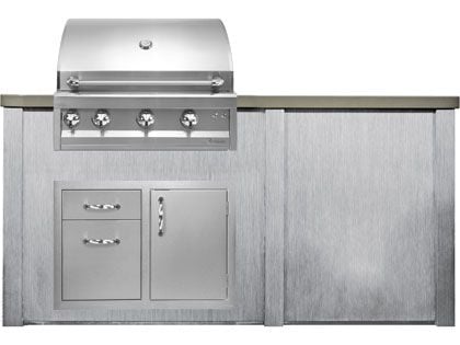 Haven 6 Ft. Outdoor Kitchen Island w/ Artisan 32-Inch Grill, Access Doors & Plain Panel - Harbor Gray