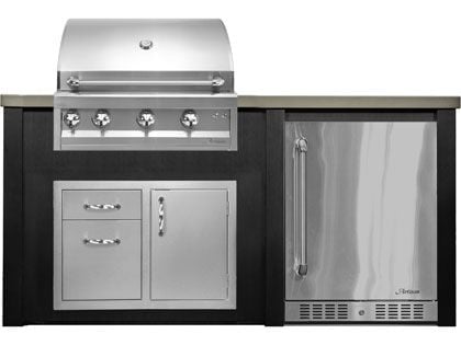 Haven 6 Ft. Outdoor Kitchen Island w/ Artisan 32-Inch Grill, 32-Inch Access Doors & 24-Inch Refrigerator - Brushed Black
