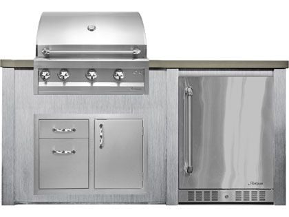 Haven 6 Ft. Outdoor Kitchen Island w/ Artisan 32-Inch Grill, 32-Inch Access Doors & 24-Inch Refrigerator - Harbor Gray