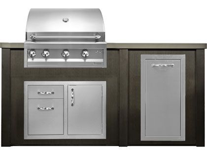 Haven 6 Ft. Outdoor Kitchen Island w/ Artisan 32-Inch Grill, Access Doors & Trash Center - Antique Bronze