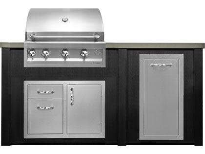 Haven 6 Ft. Outdoor Kitchen Island w/ Artisan 32-Inch Grill, Access Doors & Trash Center - Brushed Black