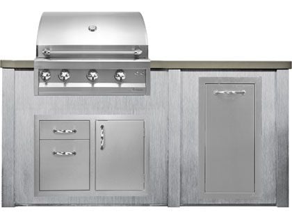 Haven 6 Ft. Outdoor Kitchen Island w/ Artisan 32-Inch Grill, Access Doors & Trash Center - Harbor Gray