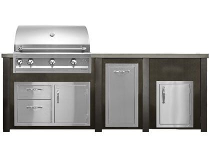 Haven 8 Ft. Outdoor Kitchen Island w/ Artisan 36-Inch Grill, 36-Inch Access Doors, Trash Center & 17-Inch Single Access Door - Antique Bronze