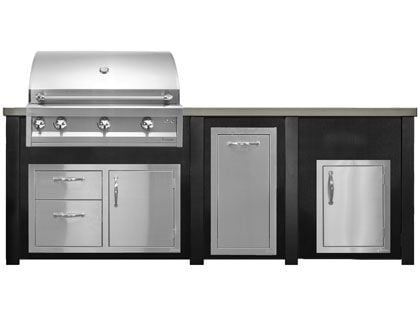 Haven 8 Ft. Outdoor Kitchen Island w/ Artisan 36-Inch Grill, 36-Inch Access Doors, Trash Center & 17-Inch Single Access Door - Brushed Black
