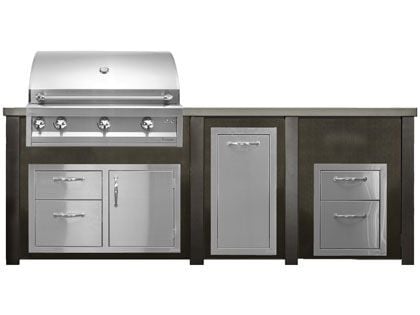 Haven 8 Ft. Outdoor Kitchen Island w/ Artisan 36-Inch Grill, Access Doors, Trash Center & Two Drawer Unit - Antique Bronze