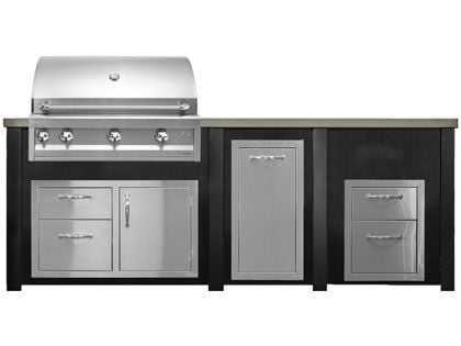 Haven 8 Ft. Outdoor Kitchen Island w/ Artisan 36-Inch Grill, Access Doors, Trash Center & Two Drawer Unit - Brushed Black