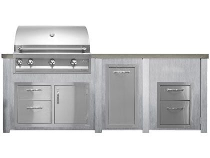 Haven 8 Ft. Outdoor Kitchen Island w/ Artisan 36-Inch Grill, Access Doors, Trash Center & Two Drawer Unit - Harbor Gray