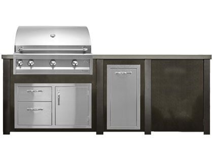 Haven 8 Ft. Outdoor Kitchen Island w/ Artisan 36-Inch Grill, Access Doors, Trash Center & Plain Panel - Antique Bronze