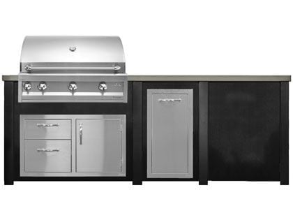 Haven 8 Ft. Outdoor Kitchen Island w/ Artisan 36-Inch Grill, Access Doors, Trash Center & Plain Panel - Brushed Black