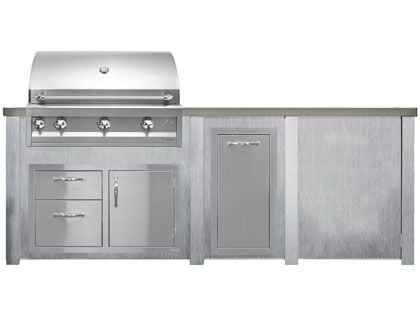 Haven 8 Ft. Outdoor Kitchen Island w/ Artisan 36-Inch Grill, Access Doors, Trash Center & Plain Panel - Harbor Gray