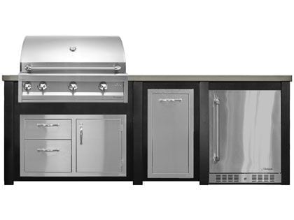 Haven 8 Ft. Outdoor Kitchen Island w/ Artisan 36-Inch Grill, Access Doors, Trash Center & 24-Inch Refrigerator - Brushed Black