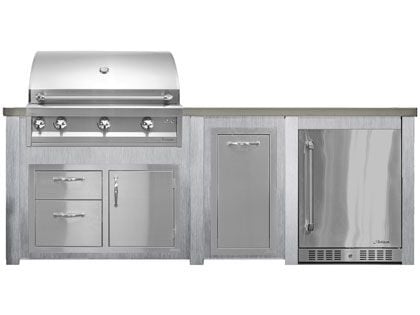 Haven 8 Ft. Outdoor Kitchen Island w/ Artisan 36-Inch Grill, Access Doors, Trash Center & 24-Inch Refrigerator - Harbor Gray