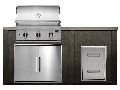 Haven 6 Ft. Outdoor Kitchen Island w/ Coyote C-Series 30-Inch Grill, Double Access Door & 2 Drawer Cabinet - Antique Bronze