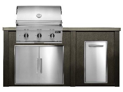 Haven 6 Ft. Outdoor Kitchen Island w/ Coyote C-Series 30-Inch Grill, Double Access Door & Trash Center - Antique Bronze
