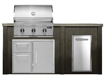 Haven 6 Ft. Outdoor Kitchen Island w/ Coyote C-Series 30-Inch Grill, 31" Dry Pantry & Trash Center - Antique Bronze