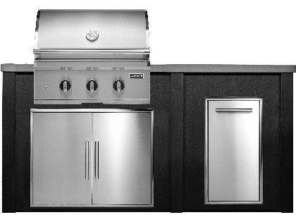 Haven 6 Ft. Outdoor Kitchen Island w/ Coyote SL-Series 30-Inch Grill, Double Access Door & Trash Center- Brushed Black