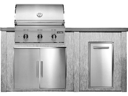 Haven 6 Ft. Outdoor Kitchen Island w/ Coyote C-Series 30-Inch Grill, Double Access Door & Trash Center - Harbor Gray