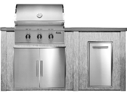 Haven 6 Ft. Outdoor Kitchen Island w/ Coyote SL-Series 30-Inch Grill, Double Access Door & Trash Center- Harbor Gray