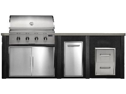 Haven 8 Ft. Outdoor Kitchen Island w/ Coyote CL-Series 36-Inch Grill, Double Access Door, Trash Center & 2 Drawer Cabinet - Brushed Black