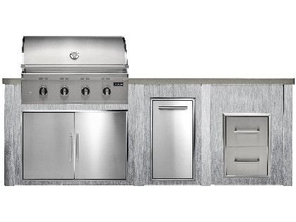 Haven 8 Ft. Outdoor Kitchen Island w/ Coyote CL-Series 36-Inch Grill, Double Access Door, Trash Center & 2 Drawer Cabinet - Harbor Gray