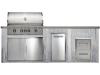 Haven 8 Ft. Outdoor Kitchen Island w/ Coyote SL-Series 36-Inch Grill, Double Access Door, Trash Center & 2 Drawer Cabinet - Harbor Gray