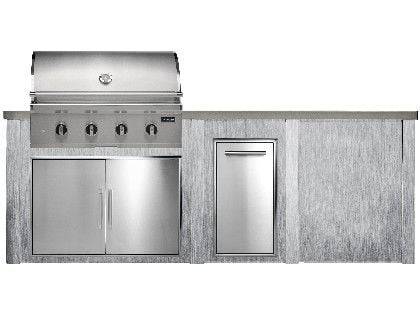 Haven 8 Ft. Outdoor Kitchen Island w/ Coyote CL-Series 36-Inch Grill, Double Access Door, Trash Center & Plain Panel - Harbor Gray