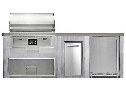 Haven 8 Ft. Outdoor Kitchen Island w/ Coyote 36-Inch Pellet Grill, Single Storage Drawer, Trash Center &24-Inch Refrigerator - Harbor Gray