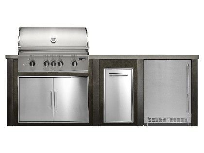 Haven 8 Ft. Outdoor Kitchen Island w/ Coyote SL-Series 36-Inch Grill, Double Access Door, Trash Center & 24-Inch Refrigerator - Antique Bronze