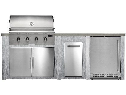 Haven 8 Ft. Outdoor Kitchen Island w/ Coyote CL-Series 36-Inch Grill, Double Access Door, Trash Center & 24-Inch Refrigerator - Harbor Gray