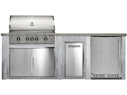 Haven 8 Ft. Outdoor Kitchen Island w/ Coyote SL-Series 36-Inch Grill, Double Access Door, Trash Center & 24-Inch Refrigerator - Harbor Gray