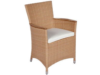 Helena Wicker Patio Dining Arm Chair with Teak Armrests