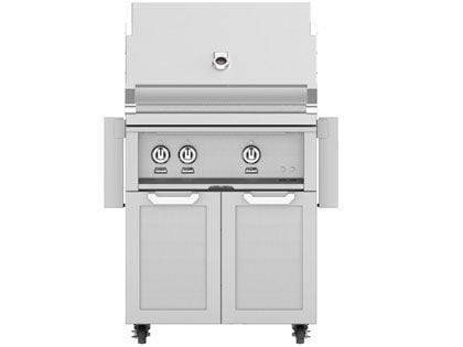 Hestan 30-Inch 2-Burner Gas Grill with Infrared Rotisserie Burner On Double Door Tower Cart