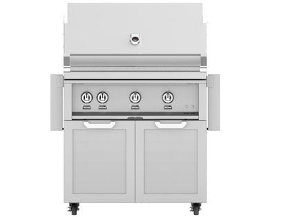 Hestan 36-Inch 3-Burner Gas Grill with Infrared Rotisserie Burner On Double Door Tower Cart