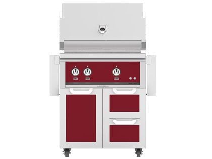 Hestan 30-Inch 2-Burner Gas Grill with Infrared Rotisserie Burner On Double Drawer & Door Tower Cart