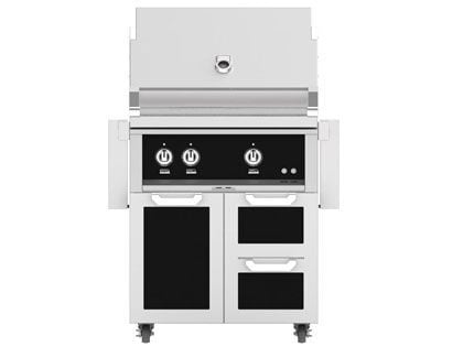 Hestan 30-Inch 2-Burner Gas Grill with Infrared Sear Burner & Infrared Rotisserie Burner On Double Drawer & Door Tower Cart