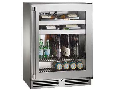 Perlick 24-Inch 3.1 cu. ft. Signature Series Shallow Depth Stainless Steel Glass Door Outdoor Beverage Center