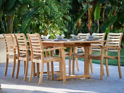 Birmingham 7-Piece Rectangular Teak Outdoor Dining Set with Extendable Table and Stacking Armchairs