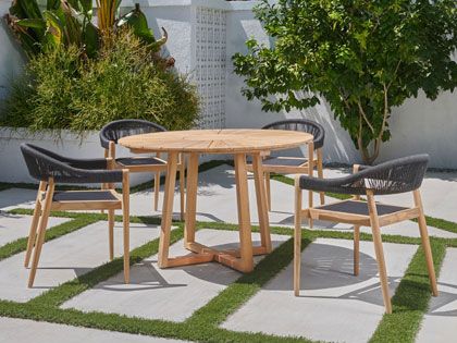 Cambria 5-Piece 47.25-Inch Round Teak Outdoor Dining Set with Stacking Armchairs