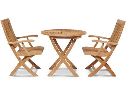 Devon 3-Piece 31.5-Inch Round Teak Outdoor Bistro Set with Folding Table and Folding Armchairs