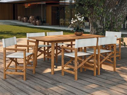 Director 7-Piece Teak Outdoor Family Dining Set with Folding Armchairs